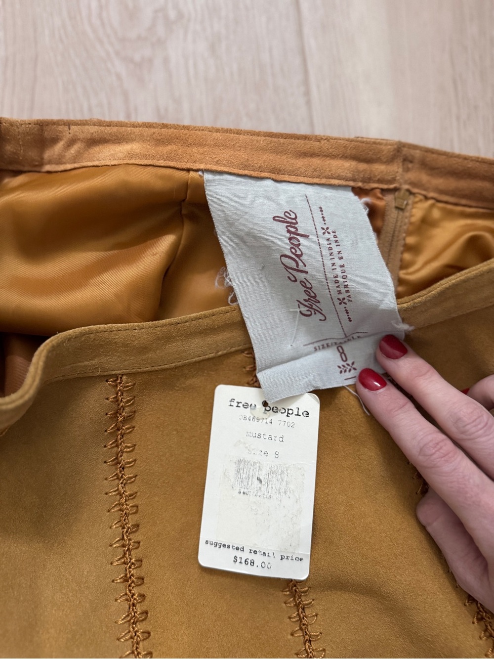 Free People Genuine Suede Cow Leather Patchwork A-Line Mini Skirt Size 8 NWT - Picture 7 of 8